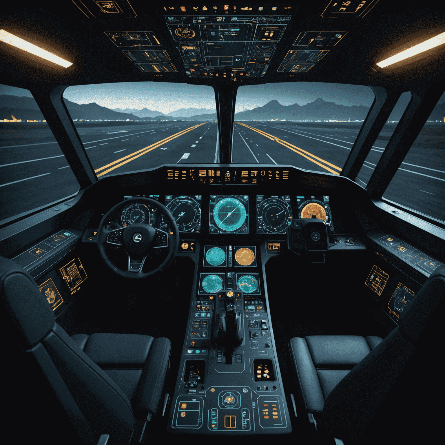 A dramatic image of a virtual cockpit with glowing instruments and a holographic currency display, showcasing the intersection of aviation gaming and virtual economy