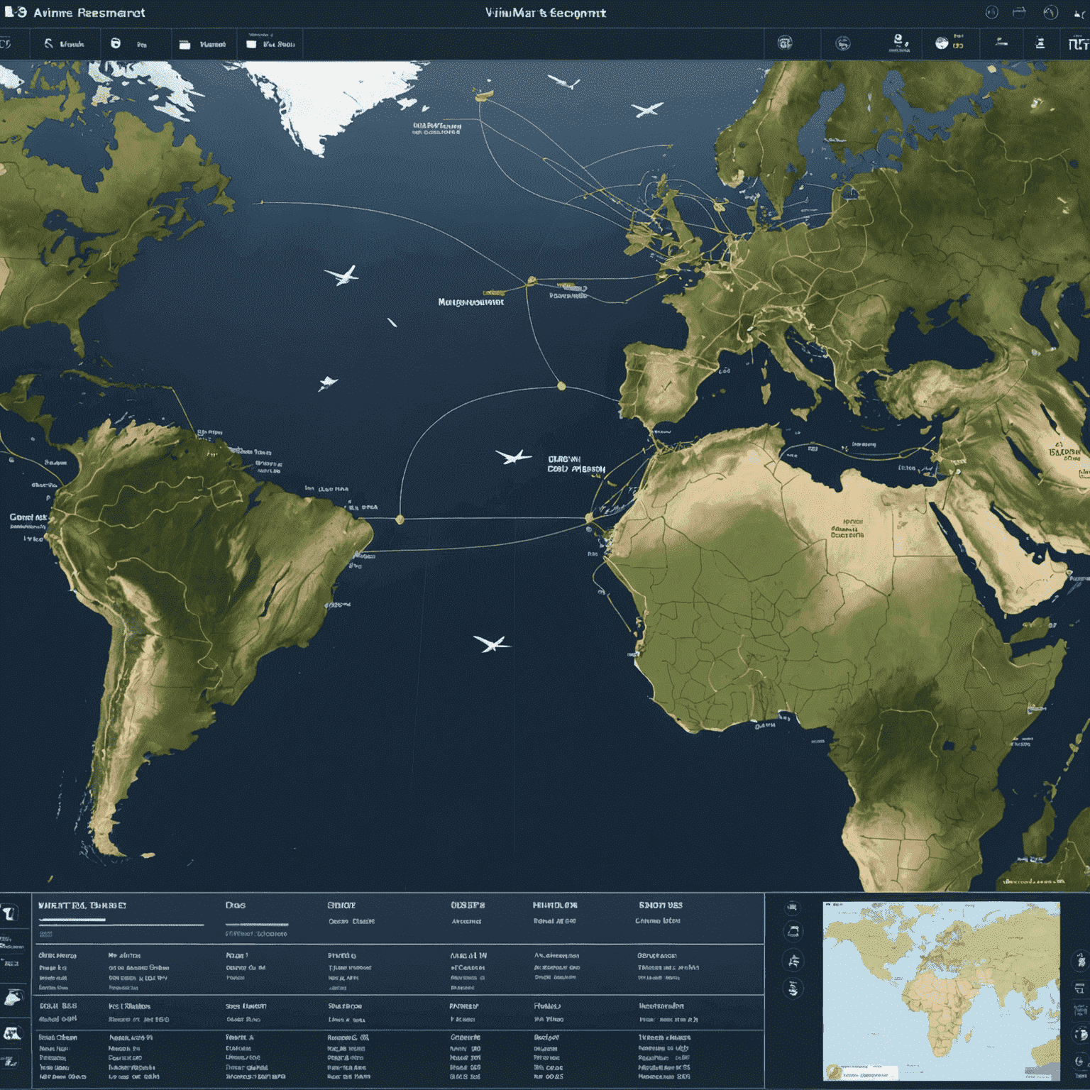 Screenshot of a virtual airline management interface in a flight simulator game, showing route maps and aircraft selection